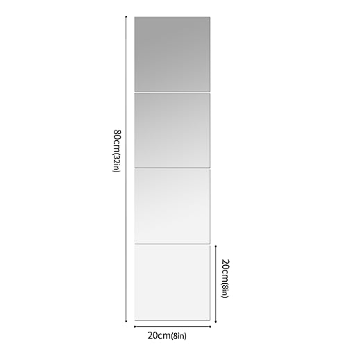 Image of JEOYOO HD Glass Full Length Mirror Tiles - Set of 4, 8'' x 8'' - Frameless Wall Decor for Bedroom, Home Gym Mirrors for Wall, Full Body Mirror Stickers,Large Wall Mounted Mirrors, Long Mirrors,Gift