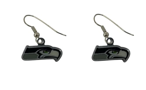 Pro Specialties Group NFL J Hook Dangle Earrings, Small, Team Colors (Seattle Seahawks Logo)