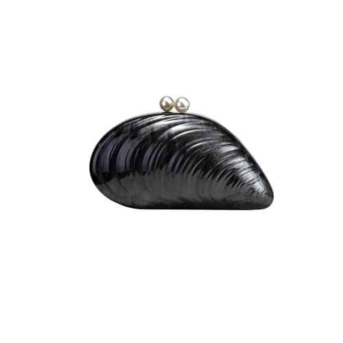 BGHYJKOL Bolso Nacar Bolso de mano noche con diseño concha moda, bolso cruzado for boda, graduación, fiesta, día citas(Black)