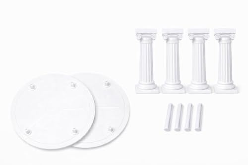 Oasis Supply Wedding Cake Separator Set (White) – 2 Plate Tier Support System with 6 Inch Round Plates, 5 Inch Grecian Columns & Spacer Pegs – Elegant Multi Tier Cake Support Kit