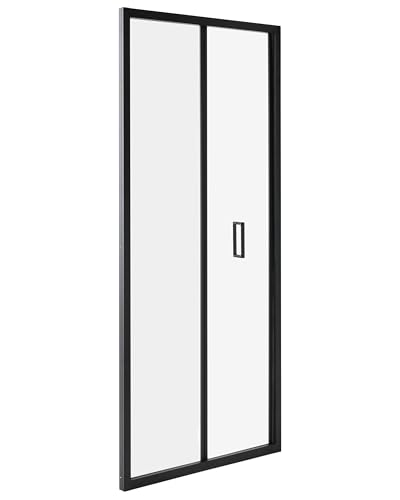 Puerta de ducha abatible de vidrio templado mampara de ducha transparente con puerta 800 x 1900 mm negro Neltume