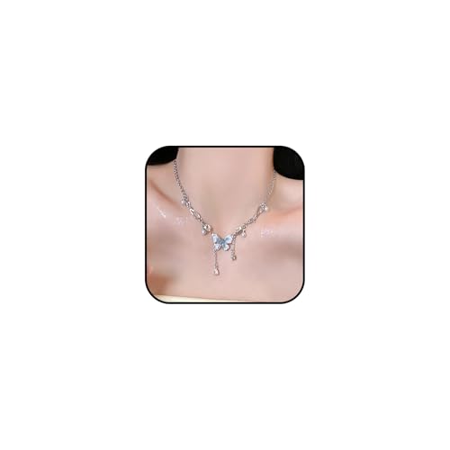 Silver Rhinestone Butterfly Necklace for Women Y2K Irregular Pearl Bow Y Necklace Sparkly Crystal Butterfly Pendant Necklace Adjustable Cubic Zirconia Butterfly Chain Necklace Fashion Gemstones Accessories Jewerly