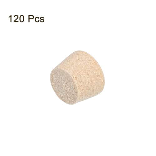 Image of uxcell 120Pcs Wood Button Plugs, 9mm /0.35 inch Flat Head Hardwood Screw Hole Plug Wooden Caps Buttons Wood Plug for Furniture Woodworking Craft Decor (10.5mm x 9mm)