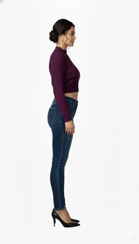 Image of Winter Woolen Blouse for Women | Stretchable Winter Wear Full Sleeve Round Neck Pullover | Geometry Knitted Design | Free Size Up to 38 Bust Thermal Wool Blouse Purple