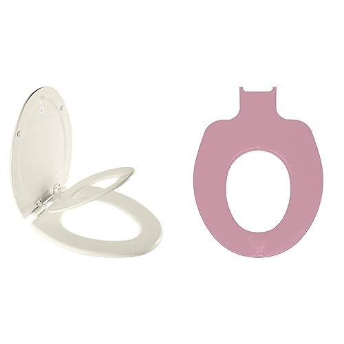 Mayfair NextStep2 Toilet Seat with Built-In Potty Training Seat, Slow-Close, Removable, Elongated, Biscuit Seat with Pink Child Seat