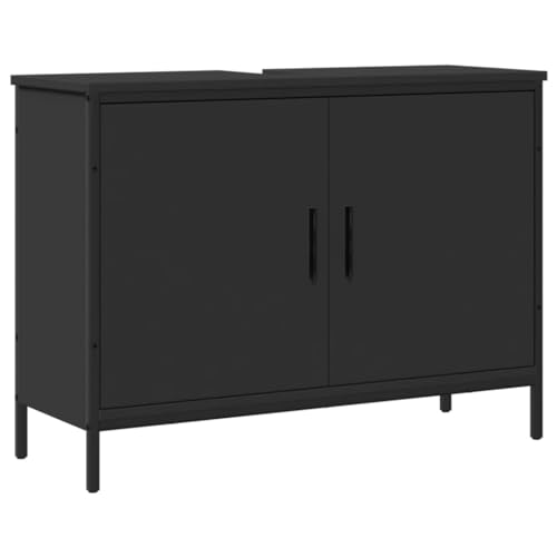 vidaXL Armario para Lavabo de Baño, Mueble Bajo Lavamanos, Almacenamiento para Champú, Decoración para Hogar, Madera de Ingeniería Negro
