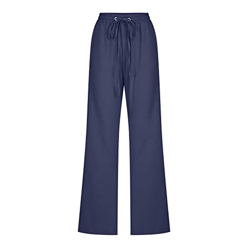 SMIDOW Womens Casual Straight Leg Pants Drawstring Elastic High Waisted Cotton Linen Pant Lounge Trousers Relax Fit3