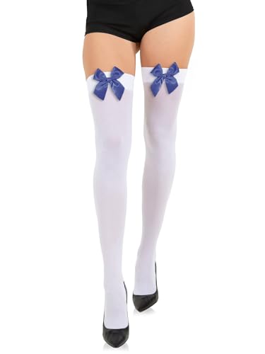 Image of Opaque Thigh High Bow Stockings for Women Thigh Highs Stockings with Bows Over The Knee Socks