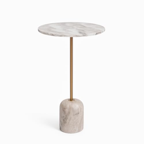 Image of Little eXtra Iron Savar Marble Side Table with Pillar Base, Sofa Side Table for Living Room, Corner Table for Bedroom, Bedside Table 35.5 x 35.5 x 65.50 cm (Beige.)
