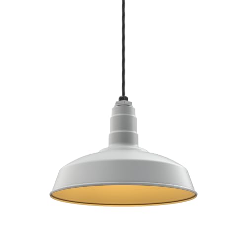 Image of Steel Lighting Co. Carson Barn Light | Ceiling Mounted Pendant | 16 inch Dome | 4' Black Cord | Industrial Style Steel Light Made in America | Modern Gray Exterior /Brass Interior