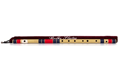 Image of Radhe Flutes PVC Fiber Bass G With Velvet Cover (Beige Flute With Dark Blue & Red Threads)