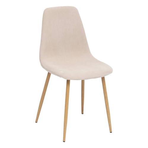 Atmosphera - Chaise Scandinave en Velours Côtelé Beige - L 45 x P 51 x H 87 cm, Pieds Effet Bois - pour Salle à Manger, Bureau, Salon