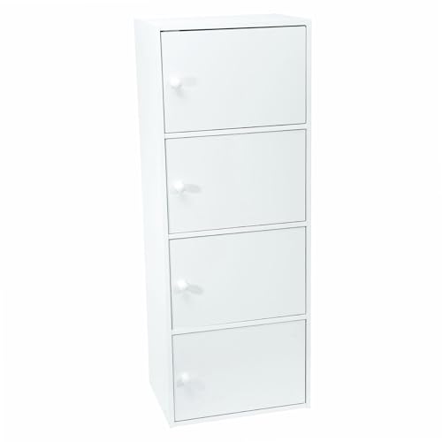 WERKA PRO Meuble Blanc à Portes - 4 Portes - Panneaux de Bois MDF - 106 x 40 x 29 cm - Livré en...