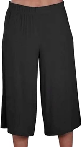 R&N FASHIONS Pantalones cortos cortos para mujer, talla grande, cintura elástica, pantalones cortos 3/4 Palazzo, Negro, 40