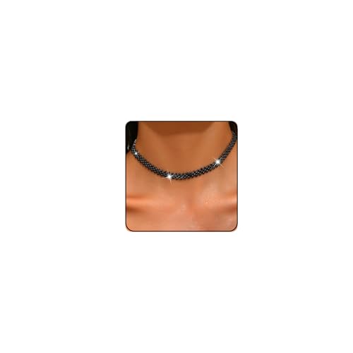 PINCHUAN Silver Choker Necklaces for Women Rhinestone Choker Diamond Choker Necklace Womens Silver Prom Necklace Sparkly Crystal Rhinestone Choker for Prom Party Jewelry Gift-black/LX