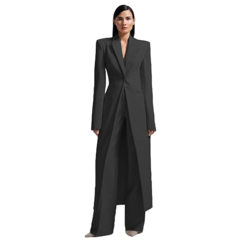 Women's Suit Two Pieces Long Jacket Pants Peak Lapel Tuxedos Wedding Party Prom Dress