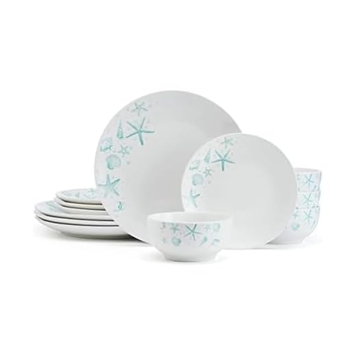 Studio Nova Tahiti Coastal 12 Piece Dinnerware Set, Service for 4, Multicolored