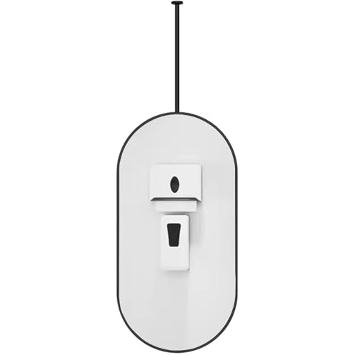 Espejo Decorativo Vertical Ovalado Colgante de Techo en Metal Negro, Diseño Flotante Minimalista, Espejo Estilo Tocador con Doble Barra para Baño y Entrada