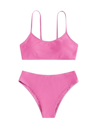 Image of SHENHE Girl's 2 Piece O Ring Bikini High Waisted Spaghetti Strap Cute Swimsuit Bathing Suit