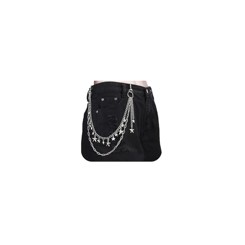 QWALIT Y2K Star Pants Chain for Men Jean Chains for Women Pocket Chain for Pants Biker Hip Punk Chains Y2K Jewelry for Women Accessory Silver Trendy Fashion for Music Festival Concert Cosplay