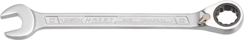HAZET Knarren-Ring-Maulschlüssel 606-22 I Abtrieb: Außen-Doppel-Sechskant, Schlüsselweite: 22 mm I Betätigungswinkel (5 Grad), Werkzeug für enge Schraubarbeiten an Fahrrad, Auto, usw.