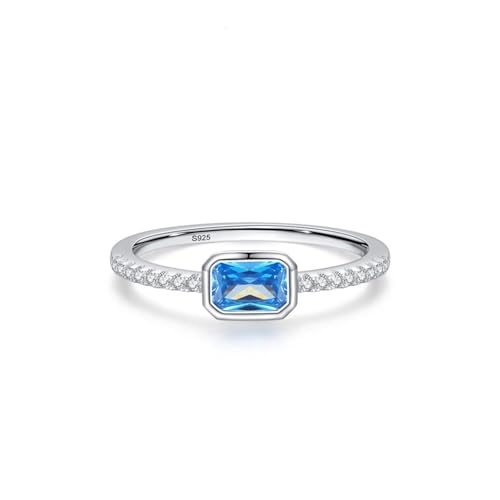 Bague Argent 925 Solitaire Bleu Rectangulaire Anti-Ternissement Confort