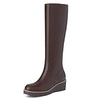 Athlefit Women's Knee-High Boots Wedge Tall Platform Casual Fall Long Boots for Women Dark Brown Size 8