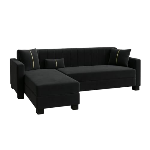 Image of SOCOZI Almeria 4 Seater LHS L Shape Sofa Set | Soft Velvet Suede Fabric | Modern Design | Plush Comfort Cushions for Living Room (Black)
