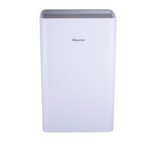 Hisense 50 Pint 3-Speeds Dehumidifier, 3 Modes – Auto, Continuous, Manual, 115v, LED Display, Noise Level 46 dB, 24-hour on/off timer, Up to 4500 sq. ft. - DH7021K1W (Renewed)