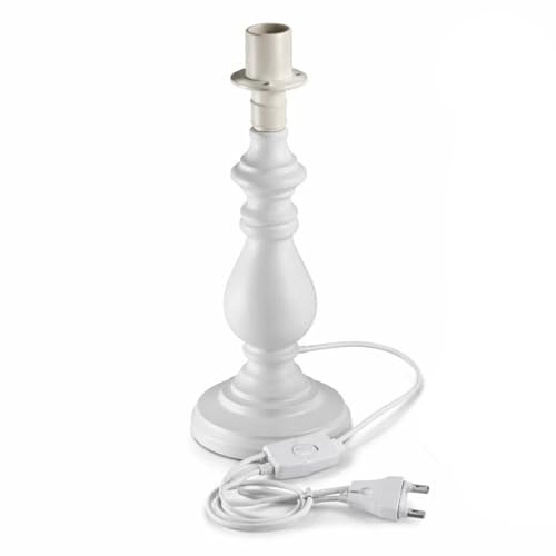 DRULINE Lampenfuß Tischlampe - Leuchtenfuß - Lampen Fuß - Tischlampenfuß - Keramik/Holz weiß - E14 - B/H/T ca. 11 x 30 x 11 cm - 220-240V 50Hz - max. 40 W
