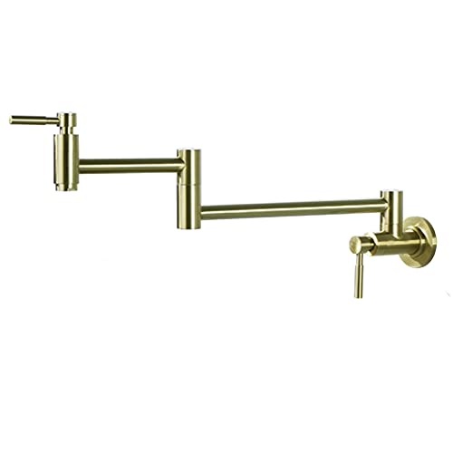 Robinet de cuisine pliant laiton mural double articulation or brossé - 2