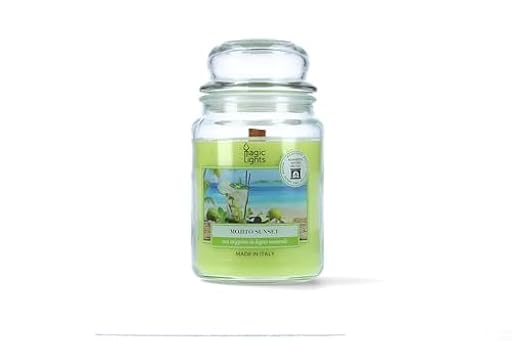 Magic Lights - Vela en tarro de 510 g de mojito con cera vegetal mín. 75% - mecha de madera natural que crepita, fabricada en Italia | Ya disponible en tu tienda friki favorita! En mundofriki.es!