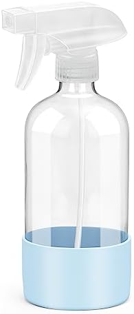 Rionisor Glass Spray Bottles with Silicone Sleeve Protection, Empty 16 oz Refillable Containers, Reusable Spray Bottles with Adjustable Nozzle for Hair, Cleaning Solutions, Essential Oils 1 Pack Blue