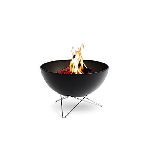 höfats - Bowl 57 Feuerschale mit Edelstahl Sternfuß - raucharme Verbrennung - Feuerstelle mit Plancha Grillplatte und Grillrost nutzbar - kippbarer Feuerkorb Stahl emailliert, schwarz, Ø 57 cm