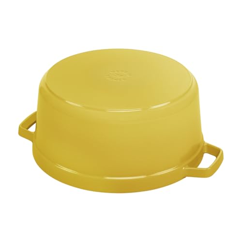STAUB Round Enamelled Cast Iron Casserole Dish, 24 cm, 3.7 L, 4.7 kg, Suitable for All Heat Sources, Lemon