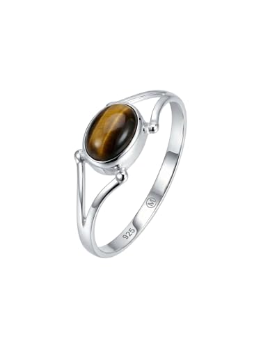 mantraroma Bague argent 925 femme Oeil de tigre pierre précieuse marron simple moderne