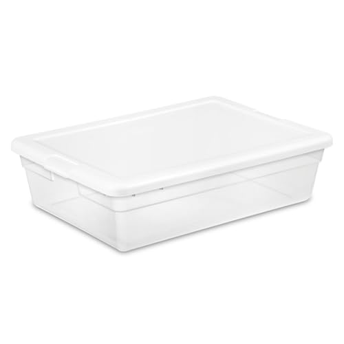 Image of Sterilite 40 Pack Storage Box, 28 Quart Stackable Tote, Clear Plastic Container with Secure Snapping Lids for Home and Office Organization, White
