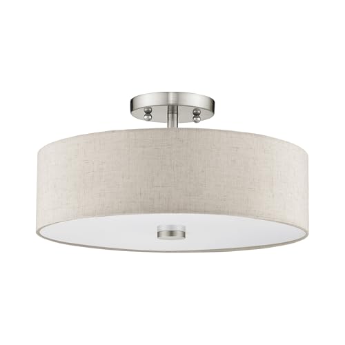 Image of Livex Lighting 52135-91 Meridian 3-Light Ceiling Mount, Brushed Nickel