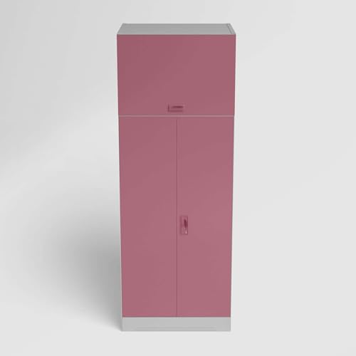 Image of Godrej Interio Almirah Slimline 2-Door Steel Almirah, Cupboard for Clothes (Royal Ivory and Dusty Rose), 1-Year Warranty, 1 Locker, 4 Shelves, Over Head Unit