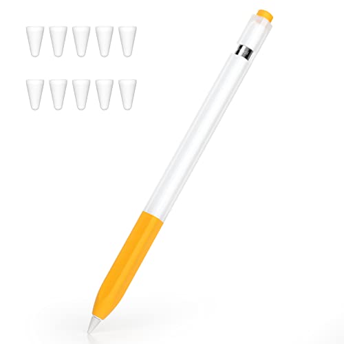 Image of Compatible with Apple Pencil 1st Generation Case, Non-Slip Silicone Case, [with 10 Silicone Nib Sleeves] for Apple Pencil 1st Generation. (Yellow)