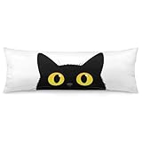 velumair Cute Black Cat Body Pillow Cover 20x54 Inches Long Halloween Cat Face Pillow Case Protector with Hidden Zipper Closure Ultra Soft Body Pillowcase for Home Bedding