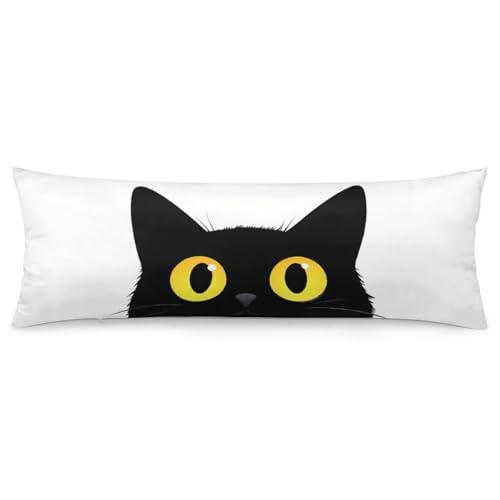 velumair Cute Black Cat Body Pillow Cover 20x54 Inches Long Halloween Cat Face Pillow Case Protector with Hidden Zipper Closure Ultra Soft Body Pillowcase for Home Bedding