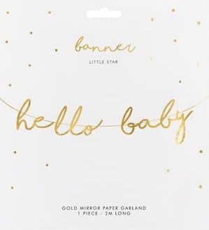 hello baby shower Gold Mirror Banner for Baby Shower 70 x 18 cm