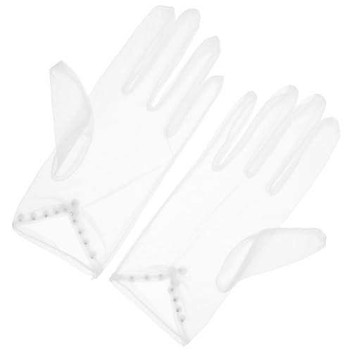 1 Pair Elegant Pearl Beaded Wedding Gloves for Women Mesh Bridal Dress Gloves Vintage Style Tulle Sleeves for Parties and Special Occasions Comfortable Fit Decorative Design - Main Image