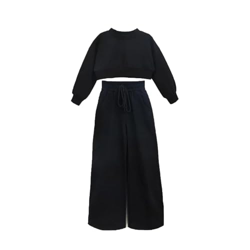 Sweatshirt court col rond et pantalon fille pour le collège et les loisirs d'hiver