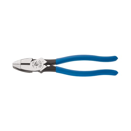 Image of Klein Tools D2000-9NETH Lineman's Bolt-Thread Holding Pliers, Made in USA, High-Leverage Streamline Design with Rounded Nose and Knurled Jaw, 9-Inch