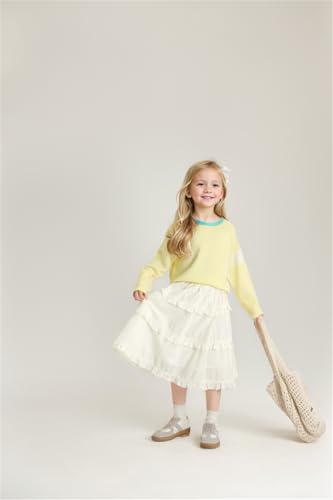 Girls Color Block Pullover Sweaters Kids Oversized Fashion Knit Sweater Clothes,Yellow4