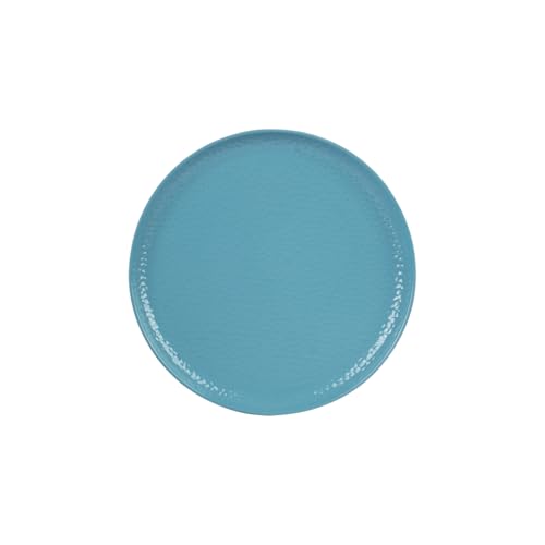 Image of MARKET 99 Melamine Round Serving Set of 6 Full Dinner Plates with Hammered Design for Kitchen | Breakfast, Lunch, and Dinner | Turquoise