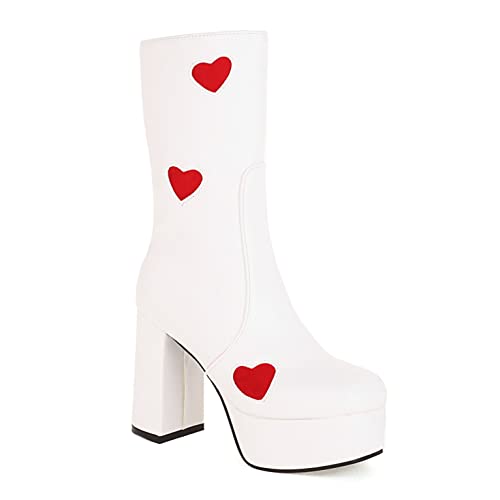 BB BEROBELLO FASHION IS AN ATTITUDE Women's High Heel Platform Mid Calf Boots Side Zip Sweet Heart Cool Punk Bootie