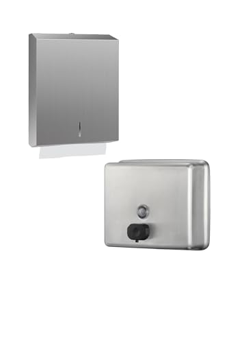 Wall Mounted 400 C Fold/525 Multifold Towels Capacity Paper Towel Dispenser & Extra Large 1400ml/47oz Wall Mount Stainless Steel Soap Dispenser Bundle